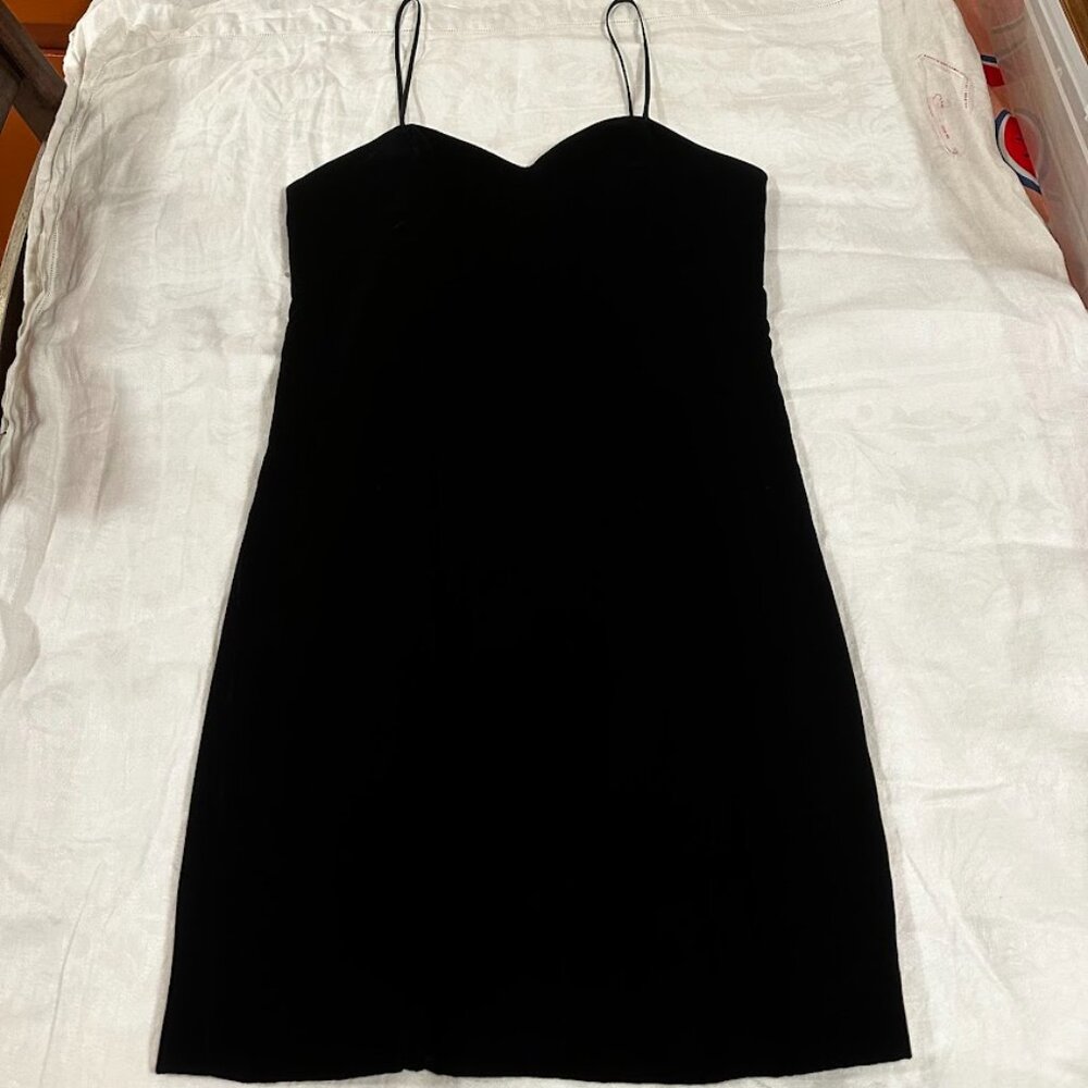 Vintage Black Velvet Slip Dress Made in USA Size M Cocktail Spaghetti Strap LBD